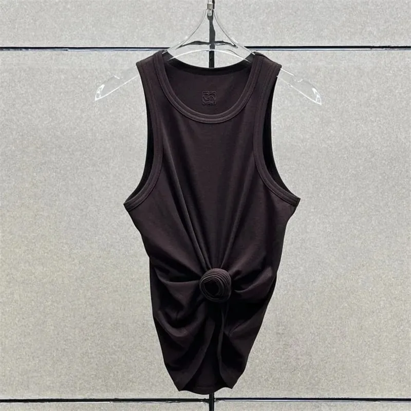 Women's vest New elastic knitted slim fit sleeveless top for summer 2026 Cotton blend round neck pullover women's corset T-shirt