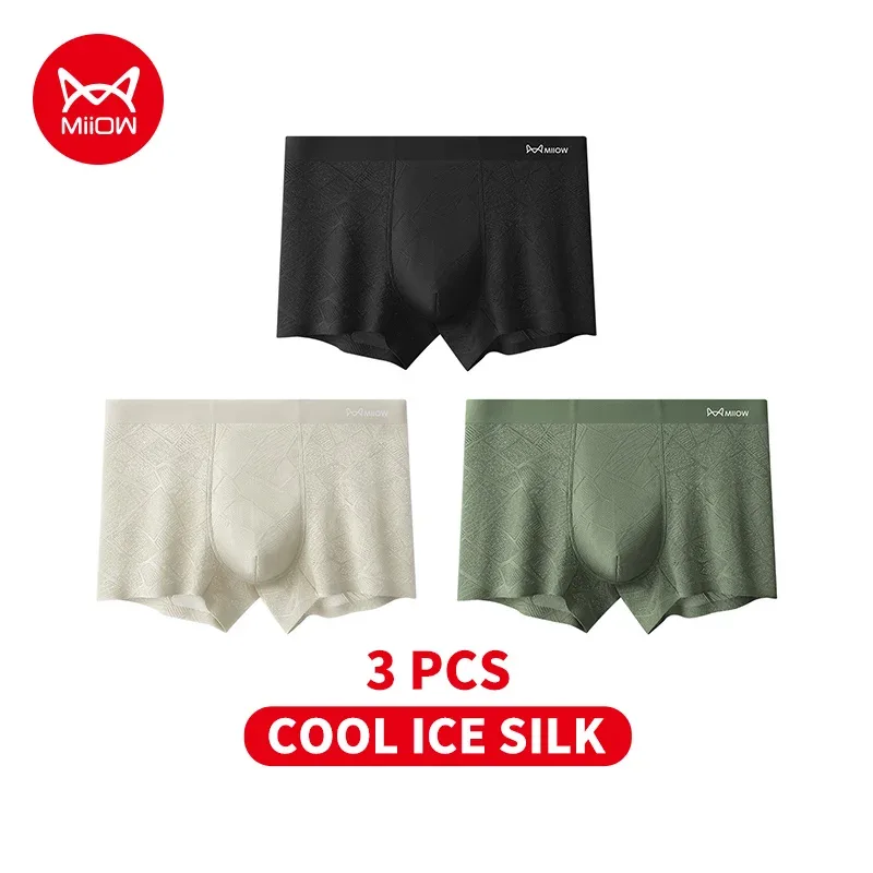 MiiOW 3Pcs Hollow-out Ice Silk Men Underwear Boxers Silky Breathable Man Underpants 10A Antibacterial Crotch Men's Boxer Panties — image 26