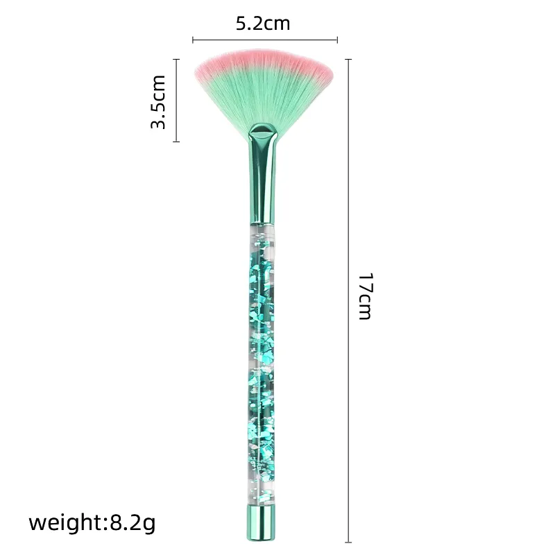 5pcs Fan Makeup Brush Glitter Transparent Handle Soft Fluffy Bristle Highlighter Blush Powder Brushes Face Cosmetic Beauty Tool