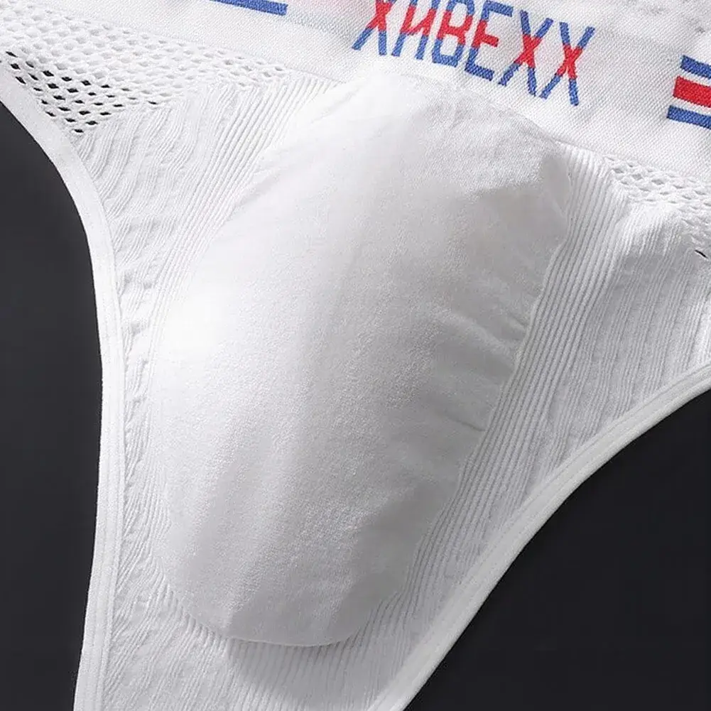 1pc Men's G-String Underwear 3D Bulge Pouch Striped Letter Printing Briefs Elastic Mesh Breathable Comfortable Thongs — image 12