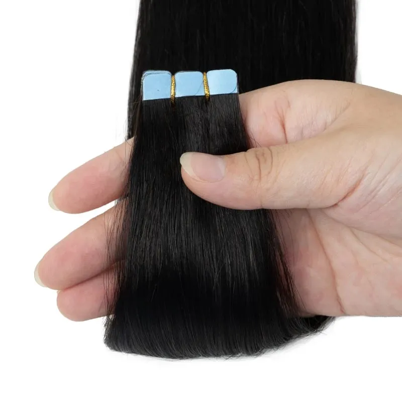 Natural Black Mini Tape in Hair Extensions Human Hair Extensions 3x0.8cm Tape on Hair 10pcs/pack Add Volume Tape Ins