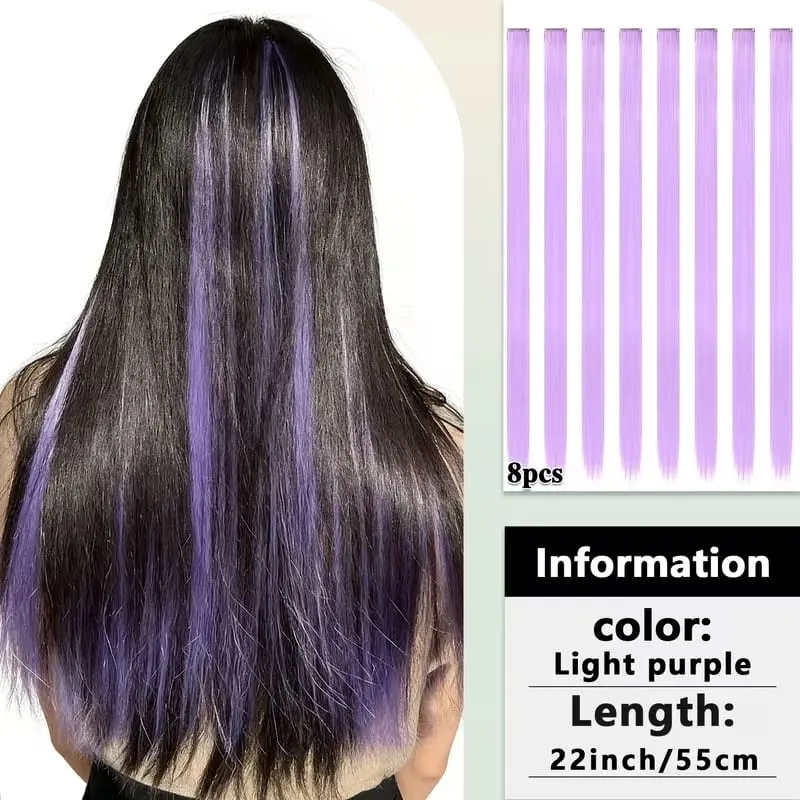 22Inch Synthetic 8pcs Long Straight Clip-In Hair Extension Highlights Multi-Color Rainbow Hairpiece for Women Daily Praty Use — image 14