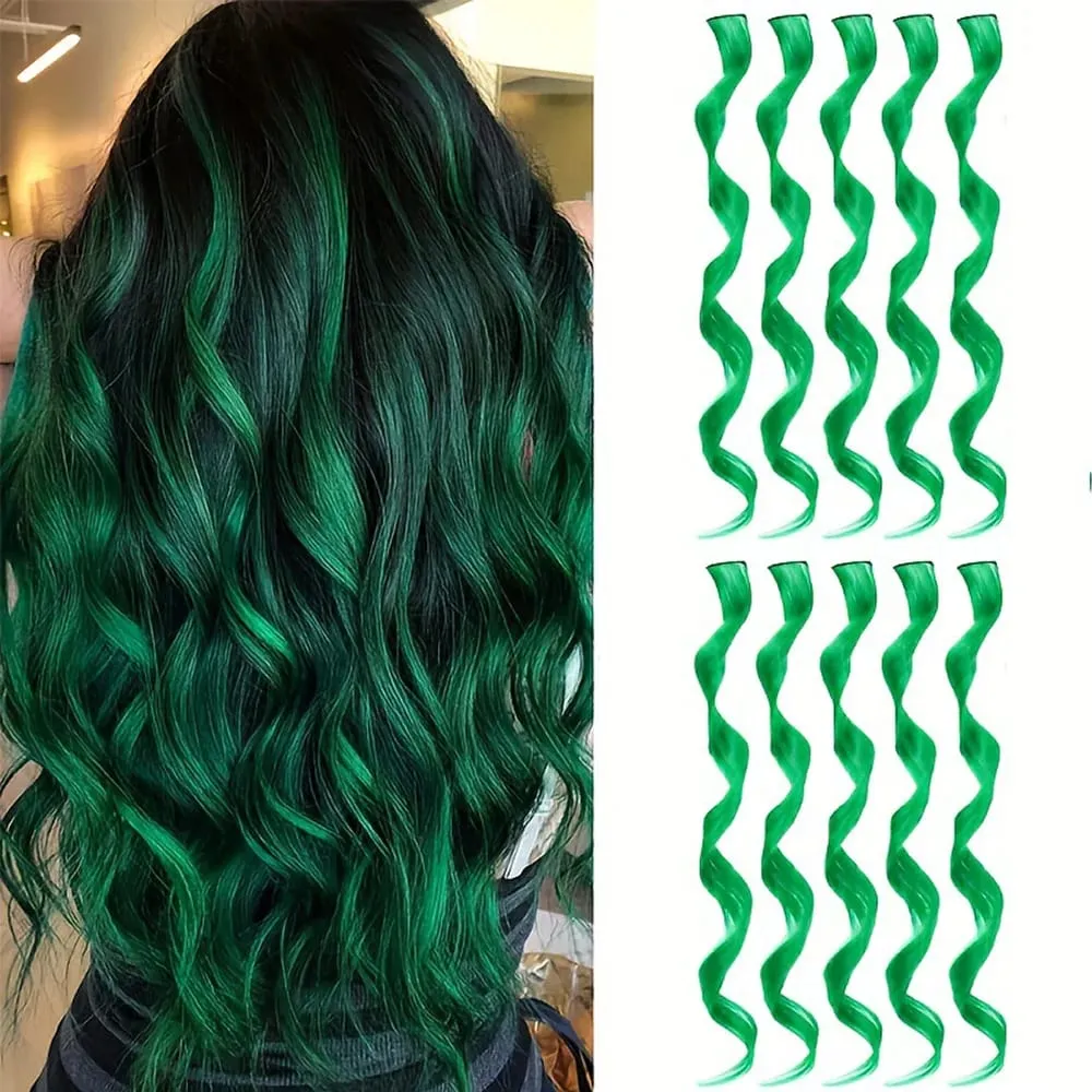 10 piece set of colored curly hair extensions clip style highlight hair patches single clip style one-piece women's dark hair