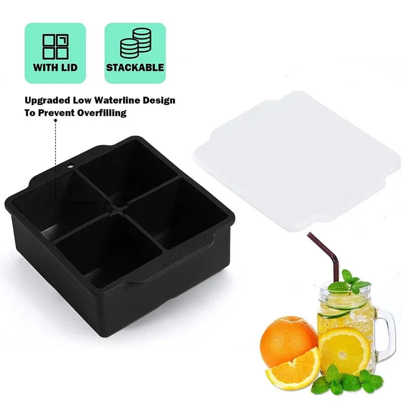Große Silikon-Eisformen, 5,1 cm große Eiswürfelformen mit abnehmbarem Deckel, BPA-frei, leicht zu lösen und stapelbare, flexible Eiswürfelform