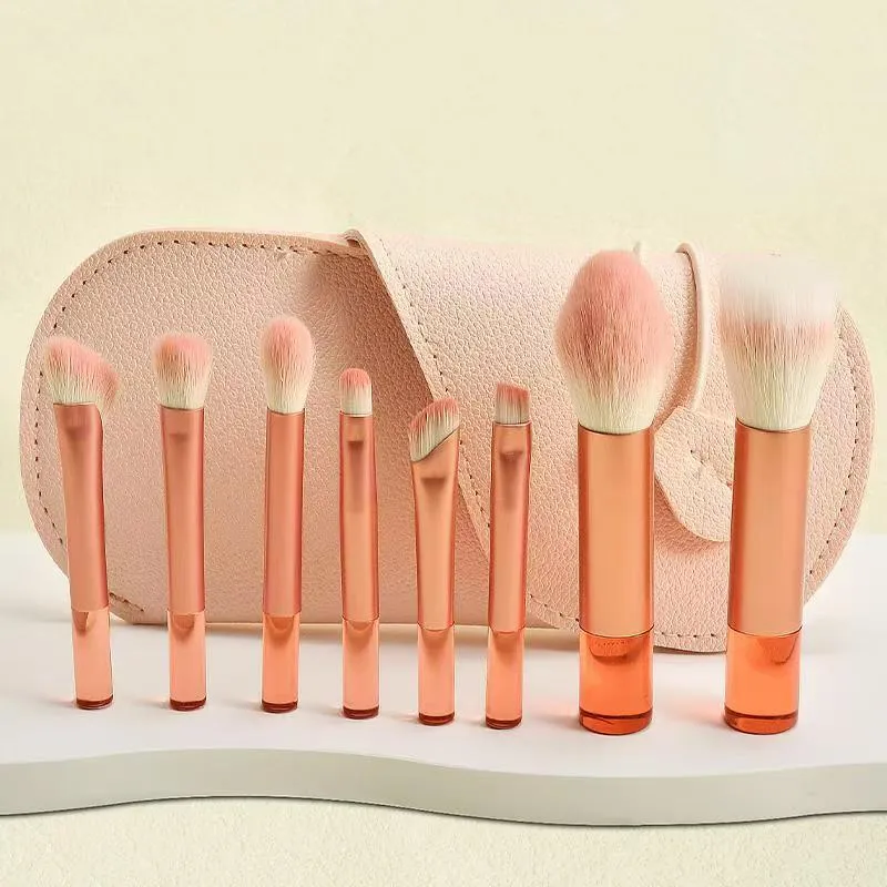 8 pieces of orange mini portable travel makeup brushes - powder brushes eyeshadow brushes and highlighter brushes — image 1