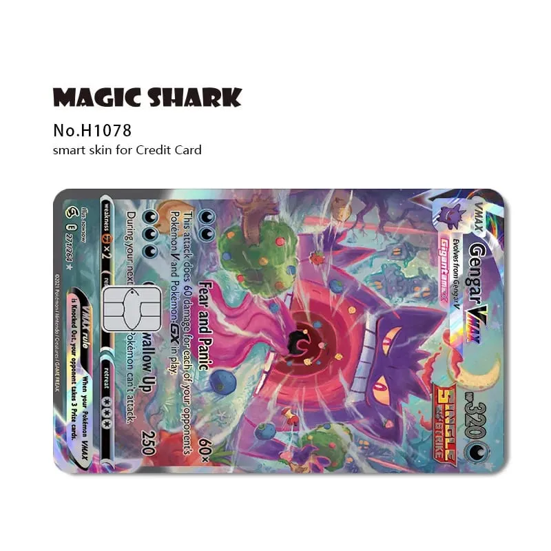 Tubarão mágico mew charizard ex eevee gengar pikachu tcg cartão holográfico laser filme de pele adesivo para cartão de crédito bancário