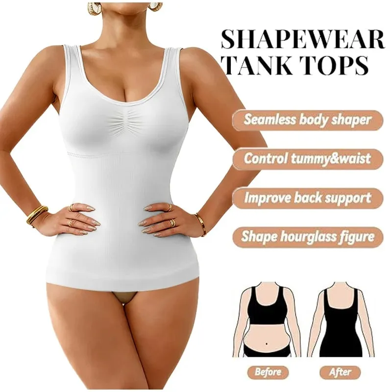 Women Tummy Control Shapewear Classic 2-IN-1 With Padded Bra High Elastic Vest Body Shaper Up Lift Corset Cami Tank Tops 3Colors — image 8