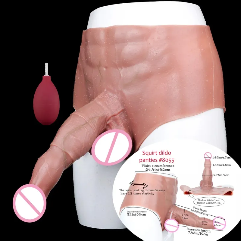 Black Nude Strapon Big Realistic Ejaculation Dildo Silicone Squirting Panties With Simulated Solid Penis Sex Toy For Women