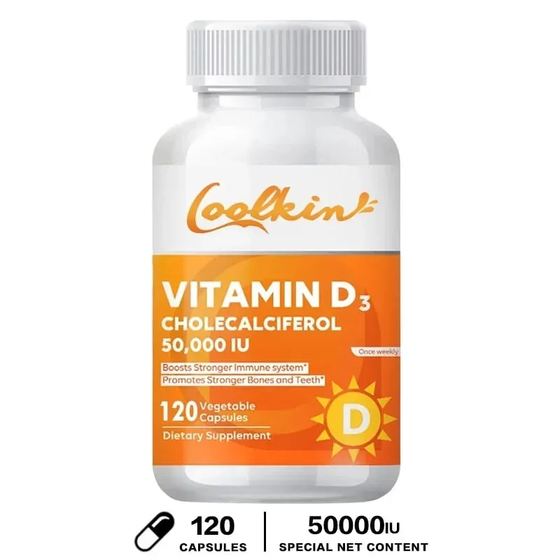 Högpotent vitamin D3 50 000 IE - 120 vegetariska kapslar - Glutenfritt icke-GMO-vitamin D-tillskott
