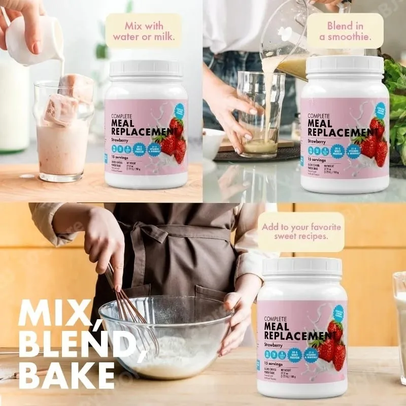 Meal Replacement Milkshake 20G Protein 5G Fiber 21 Vitamins Nutrients Minerals Strawberry Flavor 780g