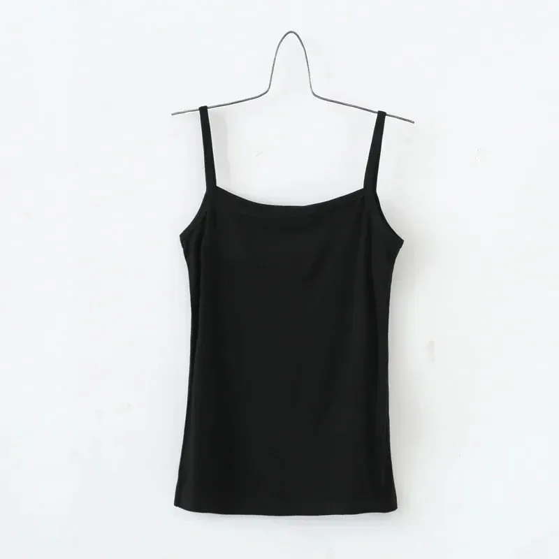 Women Sexy Milk Silk Tops Spaghetti Strap Tops Solid Color Strap Slim Vest Female Basic Tanks Bra Underwear Summer Base Shirt