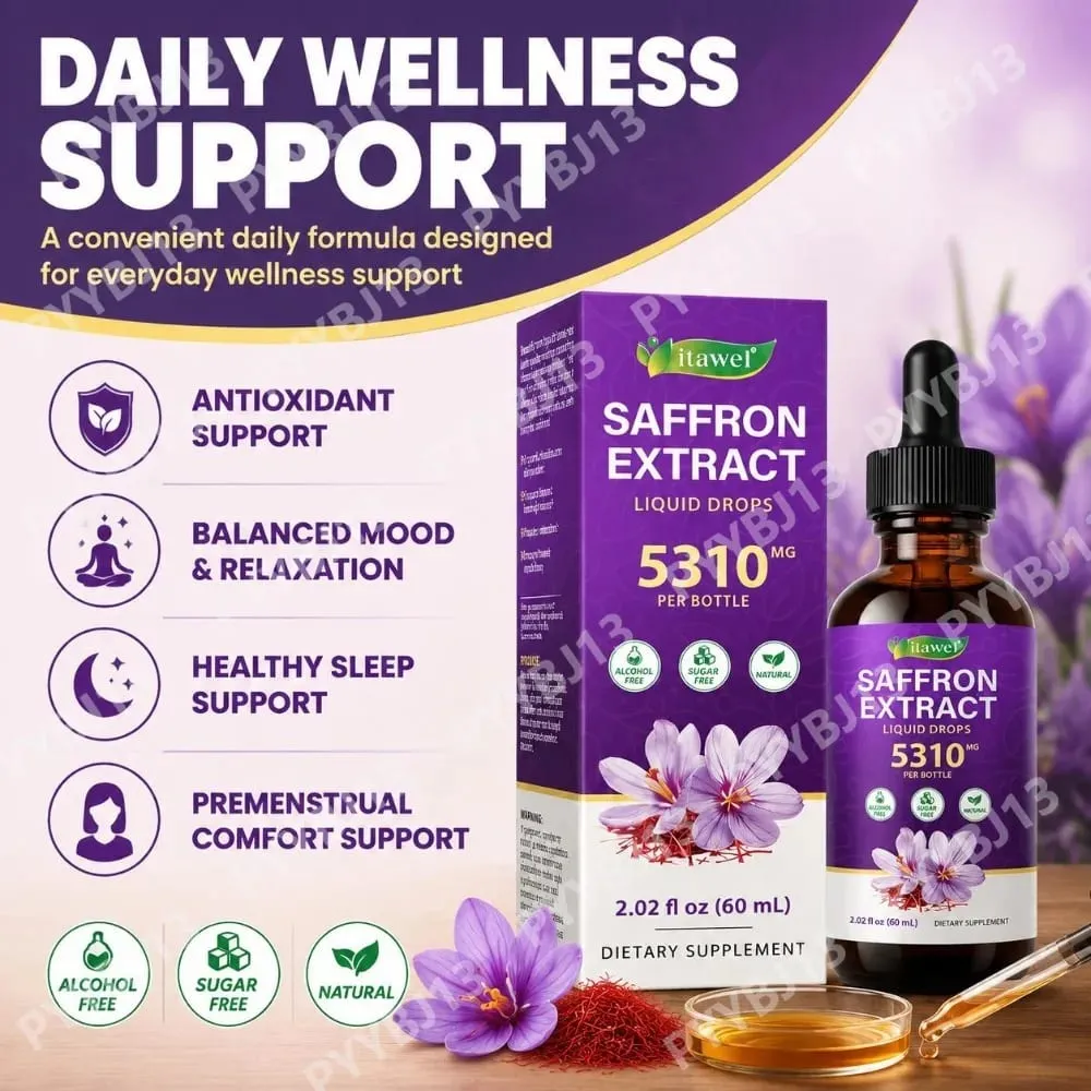 Saffron Extract Liquid Drops 117mg per Serving for Antioxidant Balanced Mood Healthy Sleep & Premenstrual Comfort Support 60ML