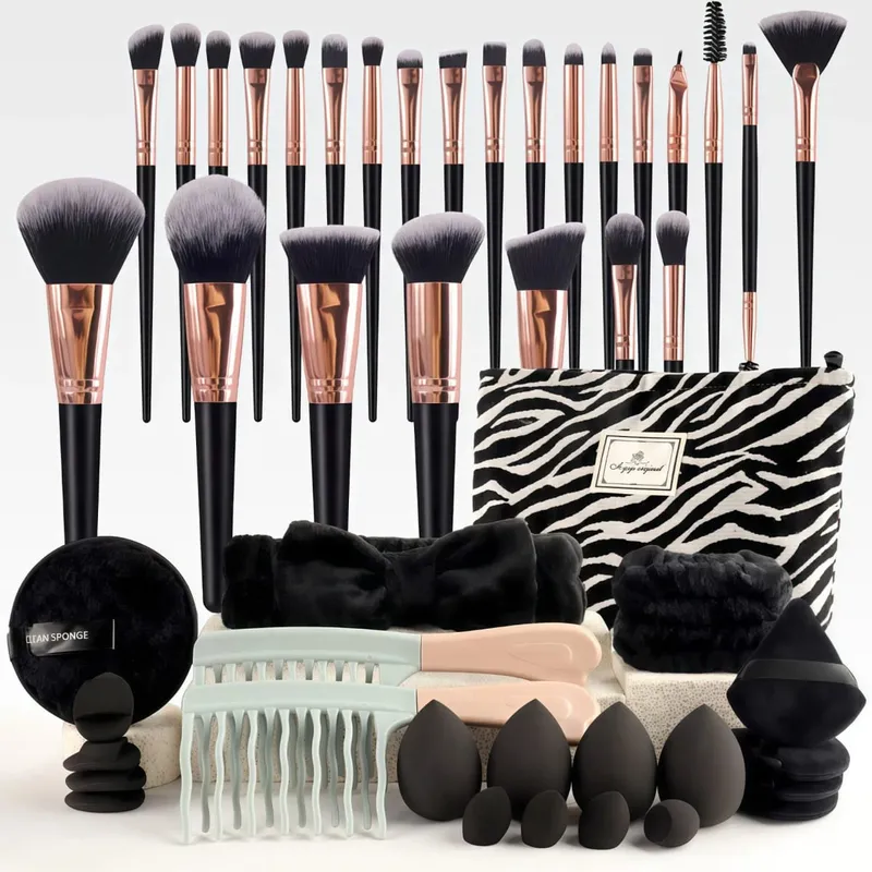 Professional Makeup Brushes Set with Sponges Kit for Foundation Eyeshadow Highlighter Blush Concealer Powder Cosmetic Tools