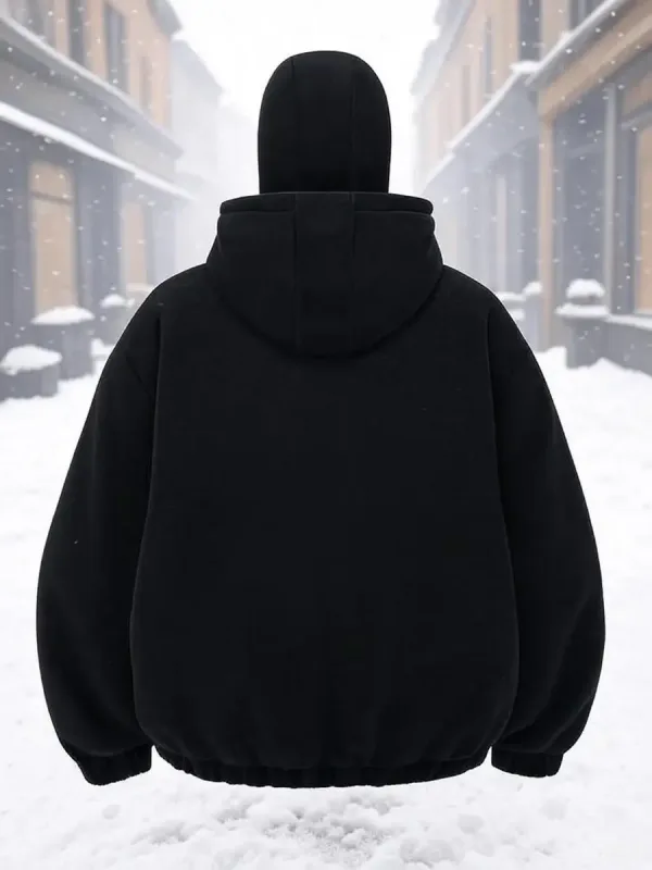 Hip Hop Face Cover Hoodie Unisex Loose Black Zip Up Sweatshirt Eagle Flag Printed Design — image 5
