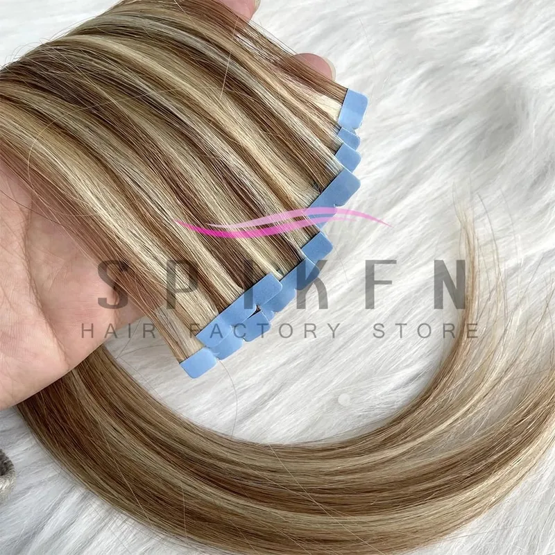 Mini Tape In Human Hair Extensions 12"-20" Machine Remy Skin Weft Adhesive Tape Hair Natural Blonde Tape Ons 10pcs for Women