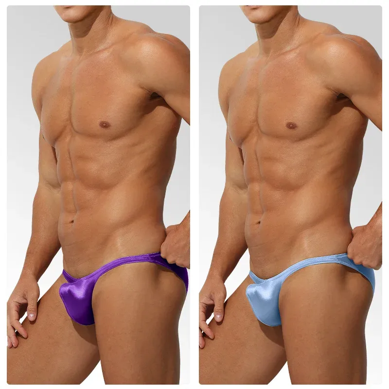 Cintura baixa gelo seda cetim roupa interior masculina apertado ajuste esporte stylejj impulsionando luxo sensual briefs juventude náilon elastano