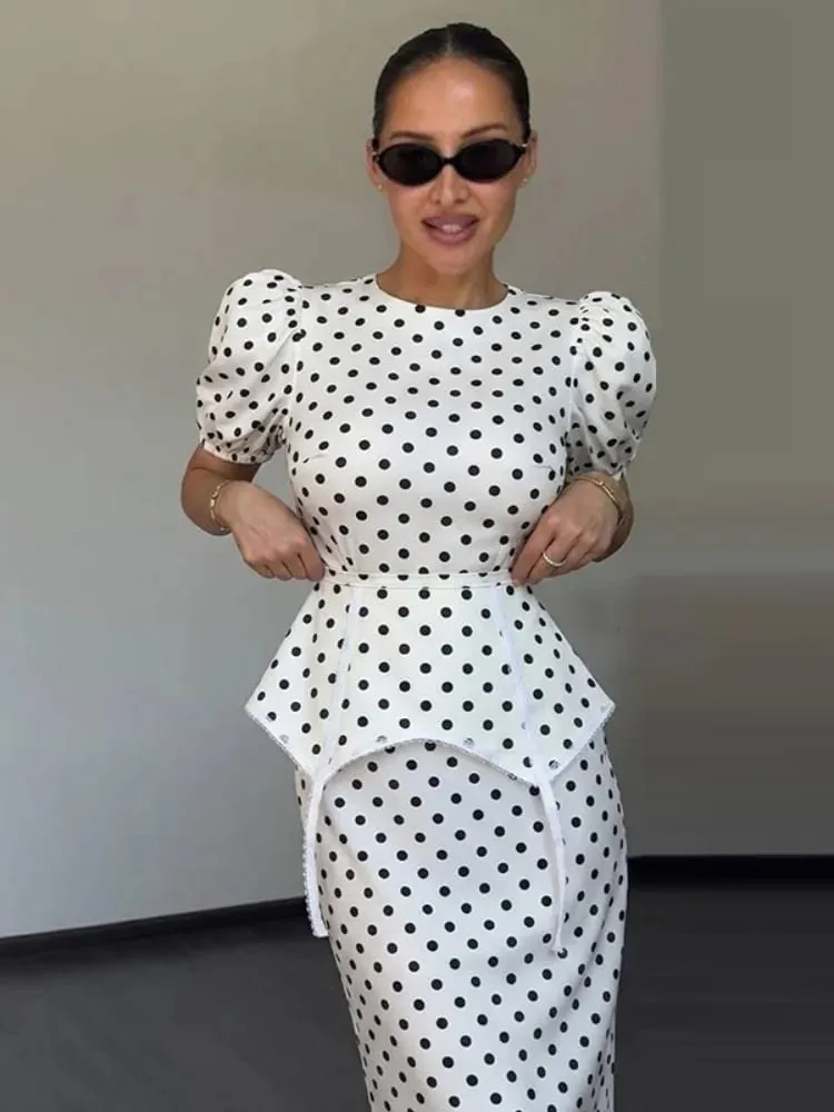 Women Dress Floral Print Satin Choker Neck Puff Sleeve Peplum Waist Maxi Dresses Elegant Vintage Beach Party Bodycon For Ladies — image 6