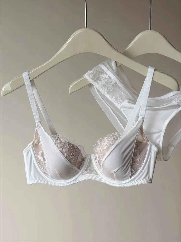 French Lace Embroidery Sexy Bra Set Push Up Minimizer Gather Support Full Coverage Comfort Lingerie for Big Breasted Women 2PCS