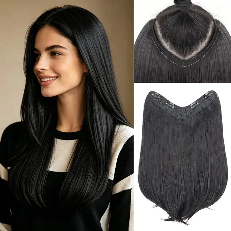 18Inch Synthetic Elegant V-Shape Internal Buckle Clip-In Hair Extensions Invisible Soft Hairpiece for Women Daily Use