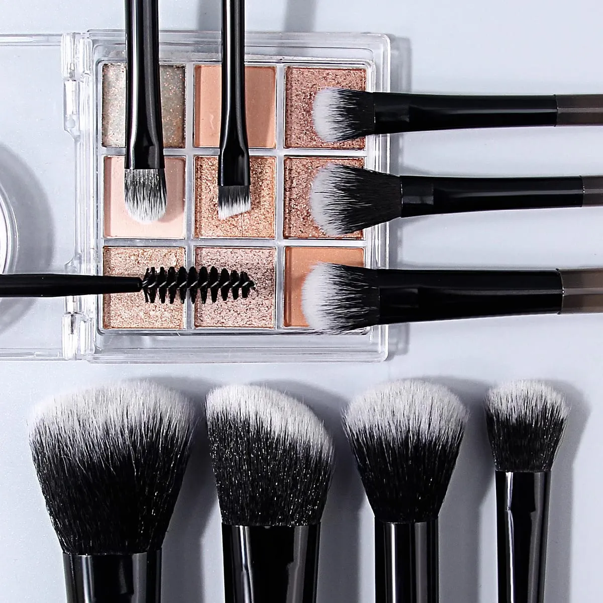 Hot Sale 10PCS Mini Travel Makeup Brush Set Multi-Function Face Eye Brushes with Triangle Makeup Puff & Pink Bamboo Decor Eyebr