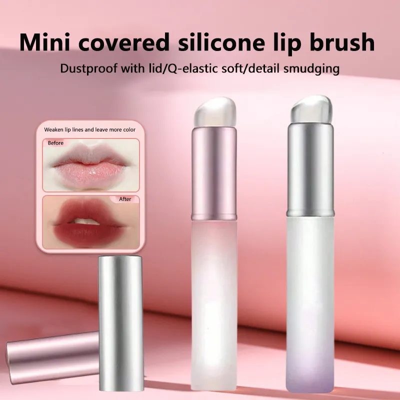 1pc Soft Silicone Lip Brush With Dust Proof Cover Round Head Lipstick Applicator Lips Makeup Tool Multi-use Brushes — image 2