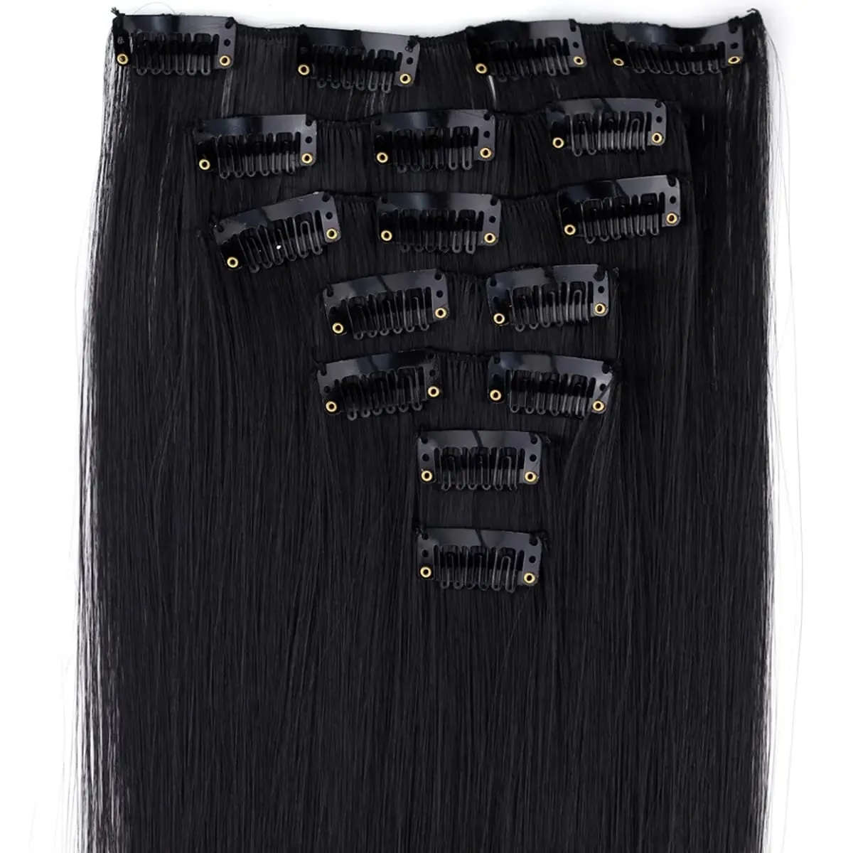 7 stk. Hårforlængelser med clips-ind i hele hovedet, egnet til kvinder - 20"/50 cm langt glat syntetisk hår med 150 g samlet volumen
