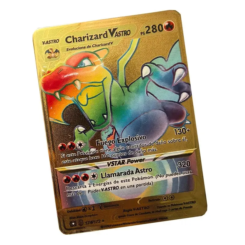 Pokemon Metal Cards in Spanish Pikachu Arceus Charizard DIY Trading Flash Card Anime Cartoon Gift — image 15
