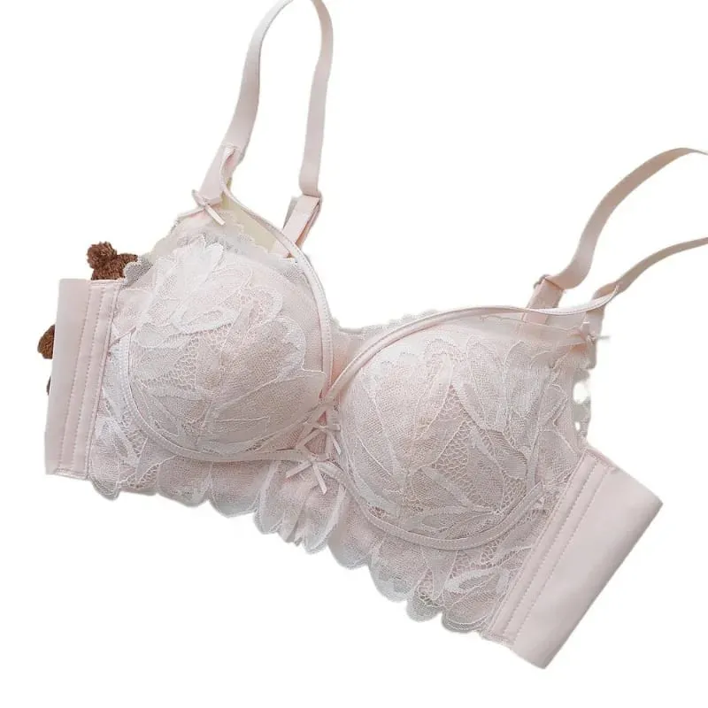 Thin Cup Full Lace Lingerie Set 32-38 AB French Wireless Bra Lift Anti Sag Push Up Design for Small Bust Sensual Ladies