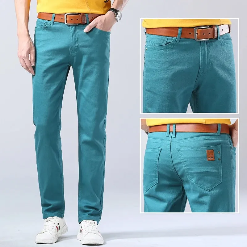Spring New Men's Red Elastic Jeans Korean Slim Straight Leg Wash Denim Pants Comfortable Soft Casual Trendy High End Trousers — image 5