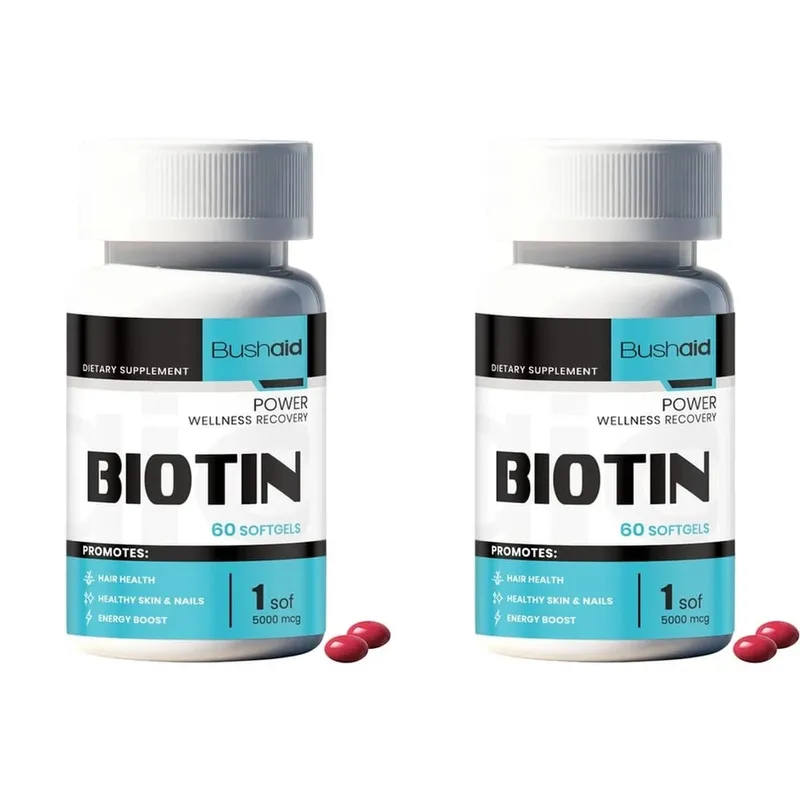 Bushaid Biotin 5000mcg Softgels Hair Skin Nails Vitamin B7 Keratin Support Energy Non-GMO Gluten Free 60 Softgels 60 Day
