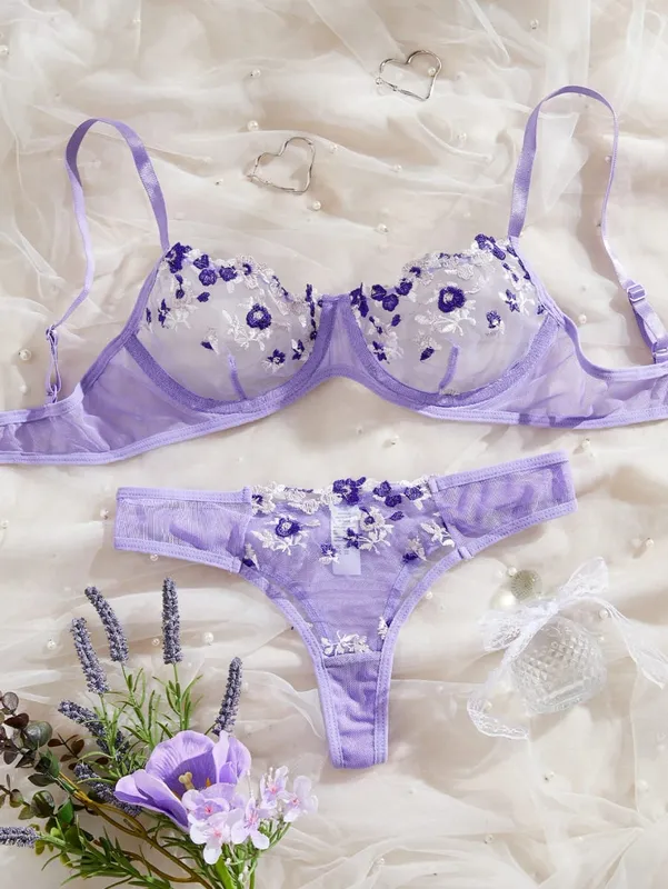 New Multiple Colors Available Embroidory Floral Babydoll Dresses Sexy Lingerie No-pad Bra And Brief Elegant Sleepwear Push Up