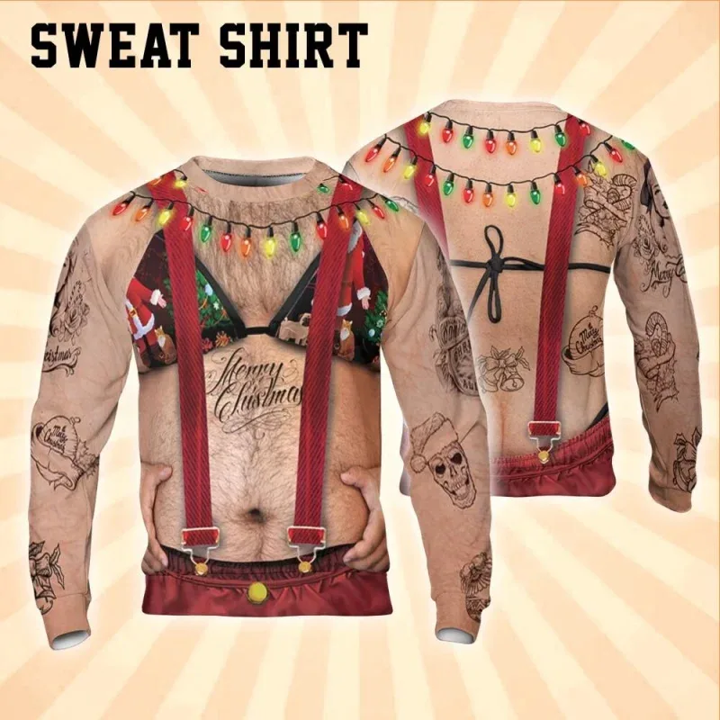 3D Print Ugly Christmas Sweatshirts For Men Women Santa Claus Pattern Long Sleeves Casual Festival Loose Pullover O-Neck Hoodies — image 7