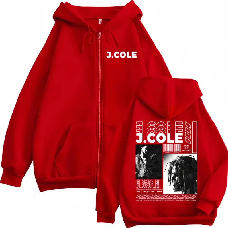 2026 J Cole The Fall Off New Album Zipper Hooded Men's Women Casual Fleece Jacket Sweatshirts Fashion Trend Zip Up Hoodies Coats