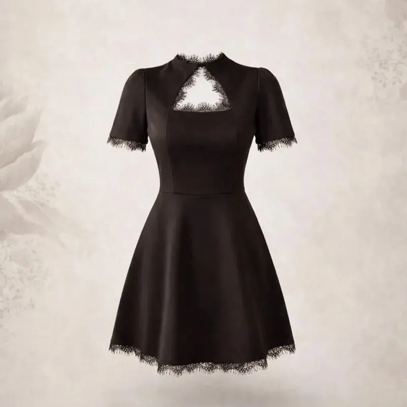 Tossy Black Lace Hollow Out Mini Dress Female Patchwork Short Sleeve Sexy High Waist Party Dress Women's Casual Printed Dress — image 9
