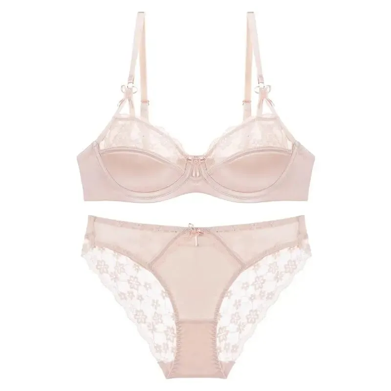 Women Thin French Half Cup Lace Bra Set Minimizer for Big Bust Push Up Anti-Sagging Side Support Comfort Sexy Daily Lingerie Set — image 12