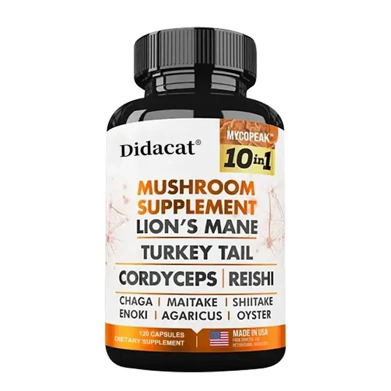 Didacat 10x Mushroom Complex Capsules with Lions Mane Chaga Nootropic Brain Supplement for Memory and Immunity