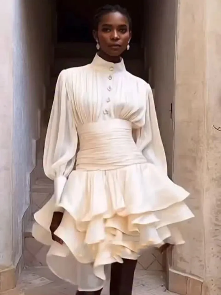 Chic Victorian-inspired Mini Dress Women Puff-sleeve Ruched Tiered Romantic Cottagecore Party Dresses 2026 Trendy Elegant Outfit — image 4