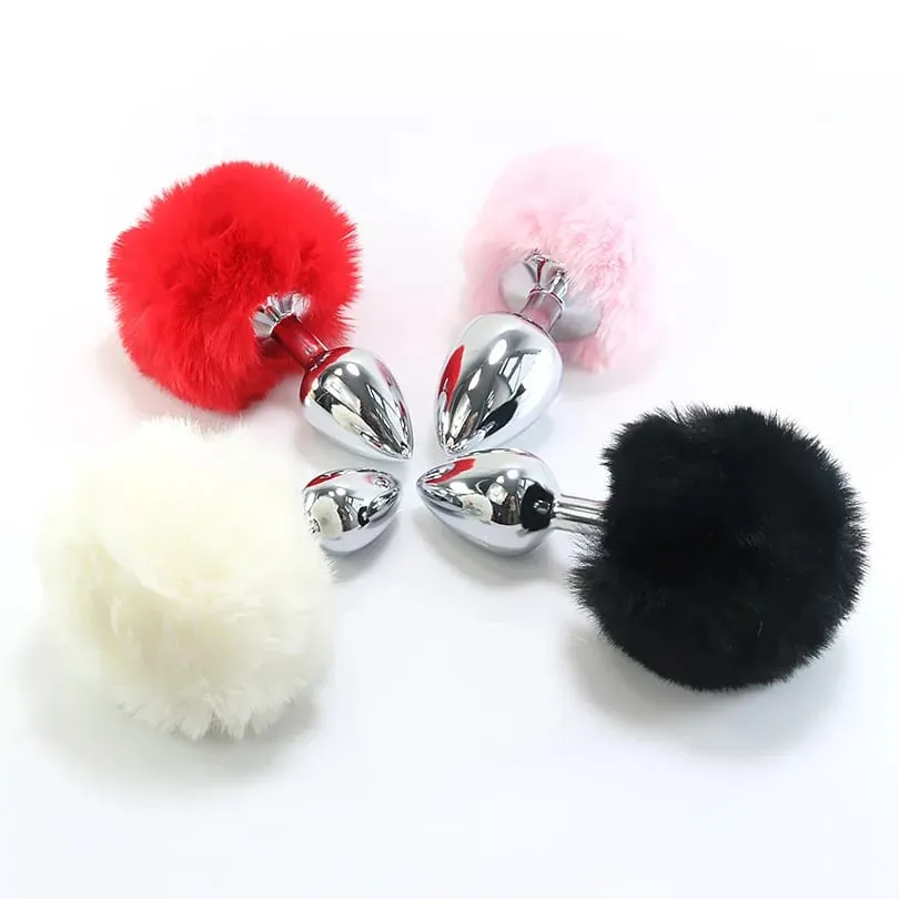 Metal Plush Rabbit Tail Anal Plugs Prostate Massager Butt Plug Rabbit Ear BDSM Cosplay Erotic Sex Toys for Women Adults Sex Game — image 4