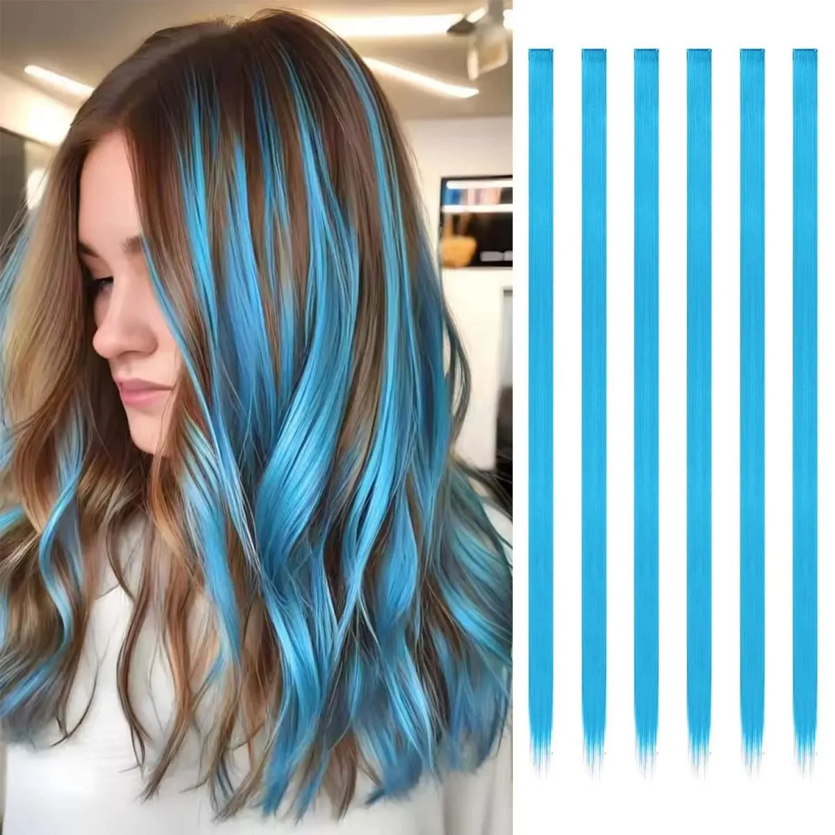 Estensioni a clip da 6 pezzi Estensioni sintetiche per capelli colorati da 24 pollici Punti salienti del partito Posticci lunghi dritti per donne Ragazza per bambini