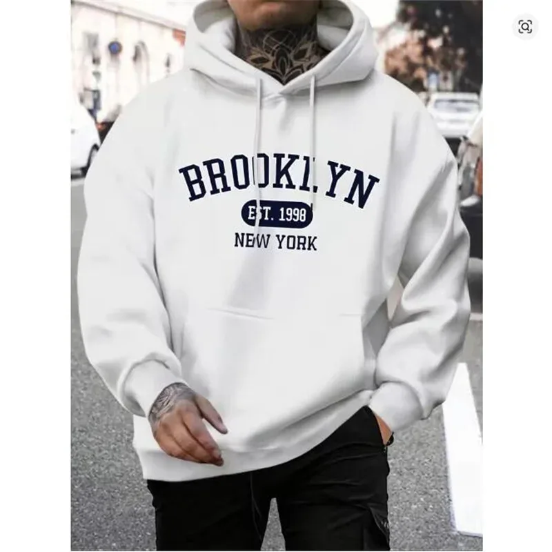 Brooklyn Est 1998 뉴욕 인쇄 남성 후드 하라주쿠 Crewneck 까마귀 패션 Oversize Hoody 가을 편안한 Tracksuit
