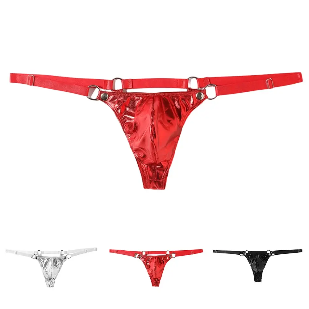 1 قطعة الرجال براءات الاختراع والجلود g-سلسلة مثير ثونغ الخامس-الظهر حلقة منخفضة الارتفاع T-الظهر الانتفاخ الحقيبة الملابس الداخلية الملابس الداخلية مثلي الجنس سيسي الساخن كلوبوير — image 10