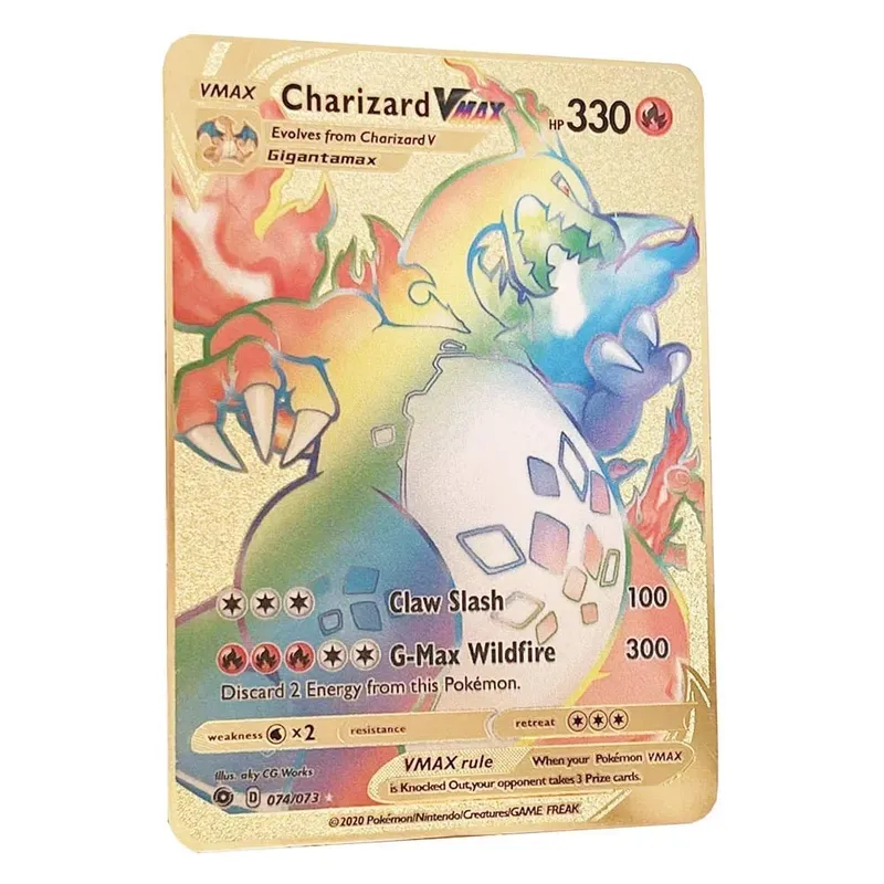 Pokemon Card Vmax Metal Pokémon Letters Pikachu Gx Mewtwo Charizard Vstar Anime Games Mga Laruan Golden Iron Playing Card Mga Regalo ng Bata