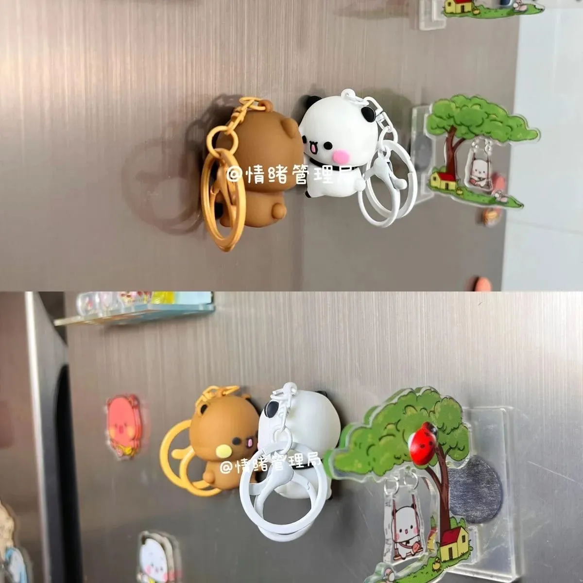 New Bubu Dudu Magnetic Hug Keychain Cute Cartoon Panda Ornament Keychain Backpack Accessories Couple Christmas Gift — image 6