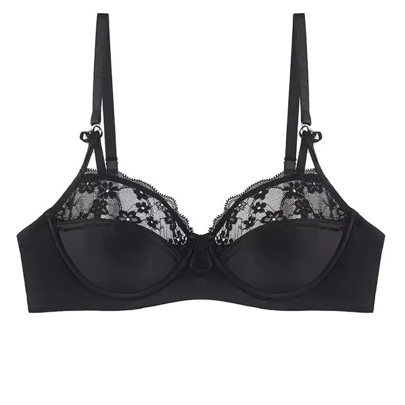 Women Thin French Half Cup Lace Bra Set Minimizer for Big Bust Push Up Anti-Sagging Side Support Comfort Sexy Daily Lingerie Set — image 11