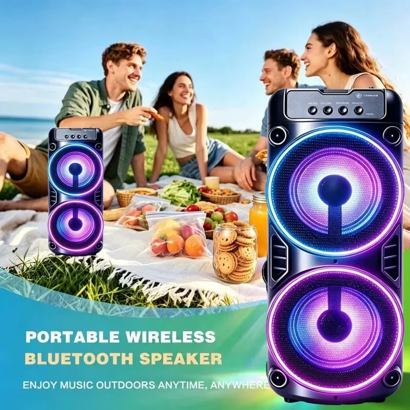 Professional Large Bluetooth Speaker Portable Design Featuring JBL Subwoofer Party Box LED Lights Compatible with BT/USB/TF/AUX/FM/TWS/MIC/EQ Functions Professional Karaoke. Ideal Gift for Birthdays Christmas and New Year