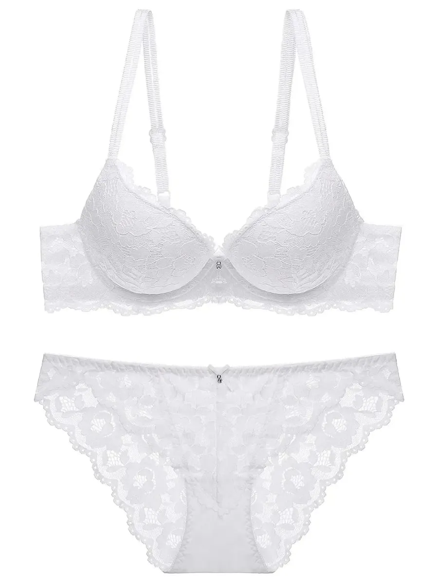 1 Set Elegant Lace Embroidery & Breathable Fabric Lingerie Set: Push-Up Bra Drop Waist Sheer Panty - Ultimate Valentine's Day — image 5