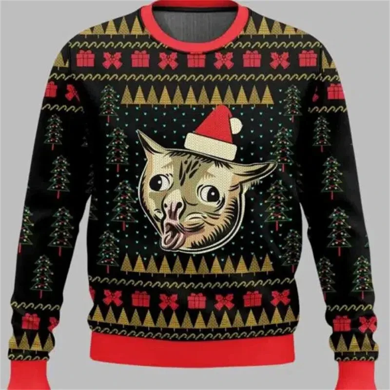 2025 Funny Cat Pattern Ugly Christmas Sweater For Men Fashion Autumn Crewneck 3D Printed Sweatshirt Loose Streetwear Pullovers — image 9