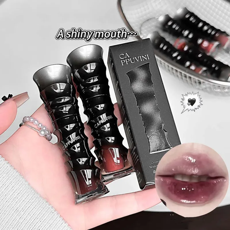 Crystal Punk Red-Brown Glossy Lip Stain Mirror Lip Glaze Sheer Nude Glitter Lip Tint Watery Shine Plumping Makeup Cosmetics
