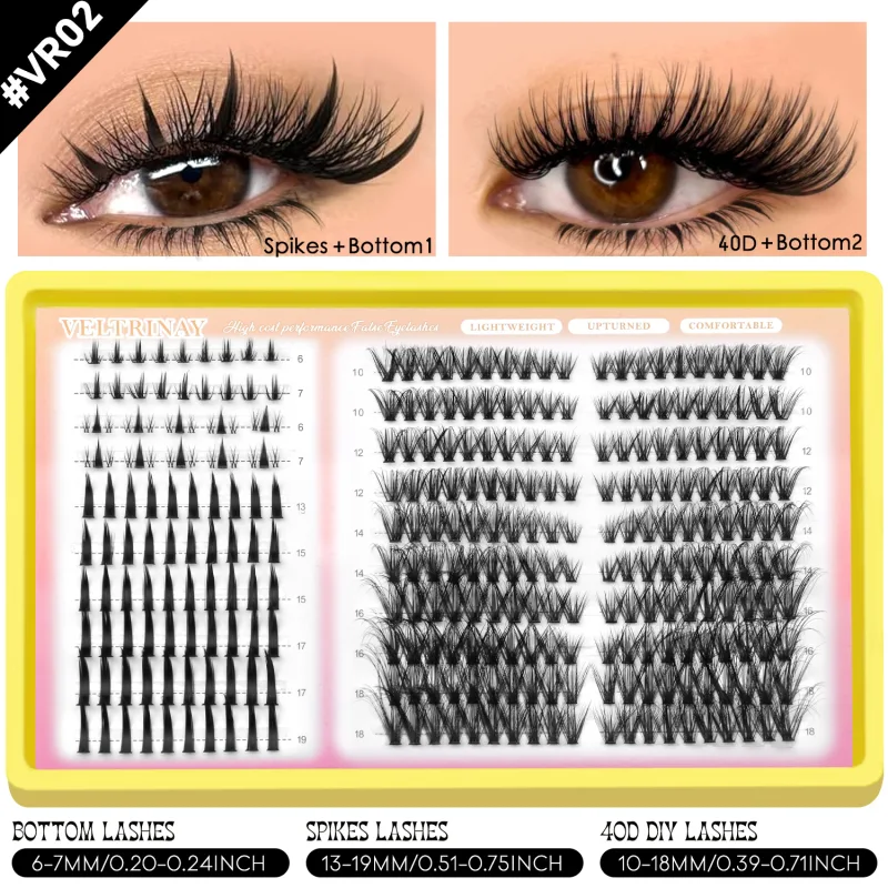 4-in-1 208pcs Lash Clusters 1style Manga Lash+2 style Spiky Botoom Lash+1 style Cat Eye Eyelashes DIY Clusters Lashes