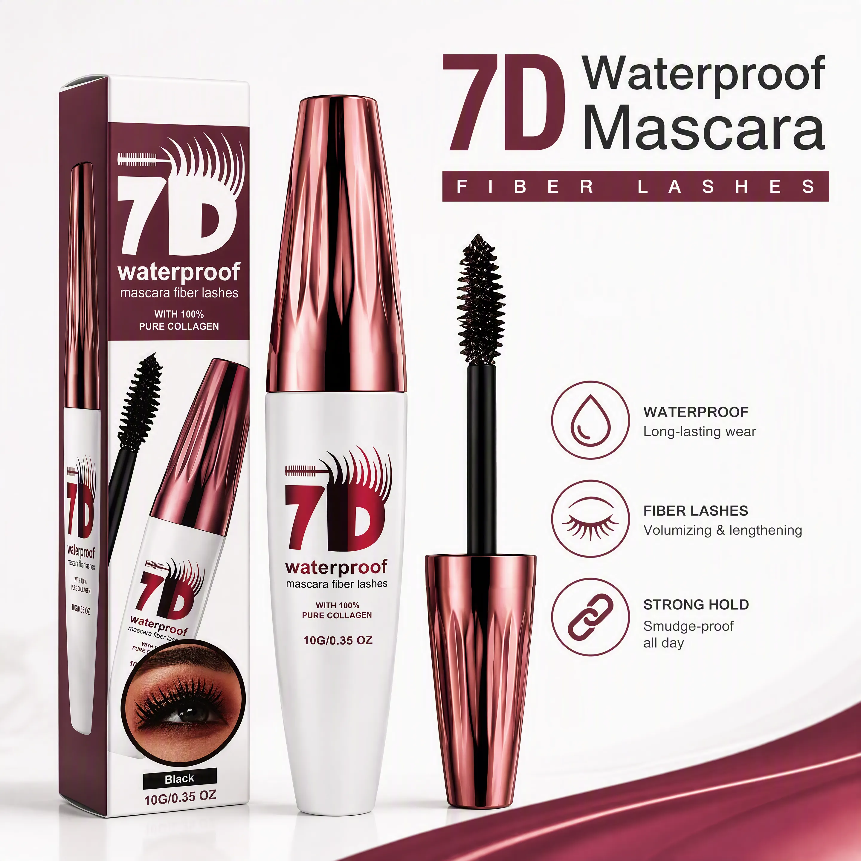 3 Color 7D Waterproof Mascara Long-Lasting & Buildable Volume Length Exquisitely Full Lashes Smudge-Proof Thickening Eye Makeup — image 3
